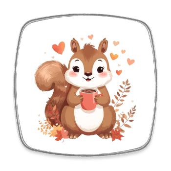 Autumnal squirrel with hot cocoa - Square fridge magnet - white - Front