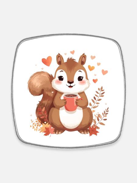 Écureuil d’automne au chocolat chaud - Magnet carré - blanc