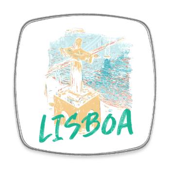 Christus, der König von Lissabon, aus der himmelblauen Schrift gesehen - Viereckiger Kühlschrankmagnet - Weiß - Vorne