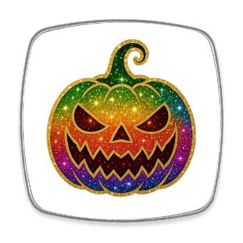 Regenbogen Glitzer Kürbis Halloween - Viereckiger Kühlschrankmagnet - Weiß - Vorne