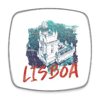 Belém and Tagus Tower in Lisbon, seen from the sky - Square fridge magnet - white - Front