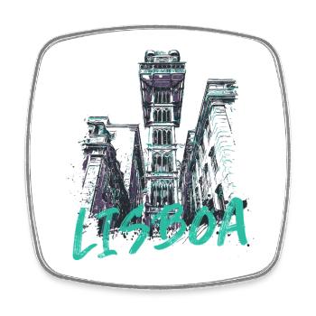 Ascenseur de Santa Justa de Lisbonne au Portugal - Magnet carré - blanc - Devant