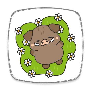 Cochon joyeux parmi les pâquerettes - Magnet carré - blanc - Devant
