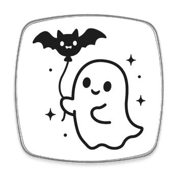 Ghost with Bat – Halloween Motif - Square fridge magnet - white - Front