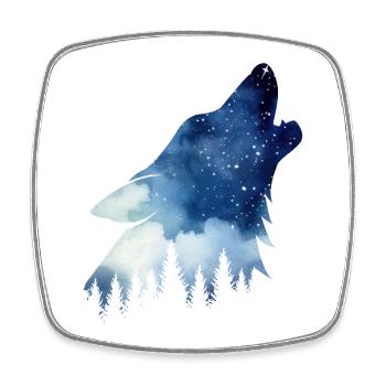 Heulender Wolf – Wasserfarben Sternenhimmel Wald - Viereckiger Kühlschrankmagnet - Weiß - Vorne