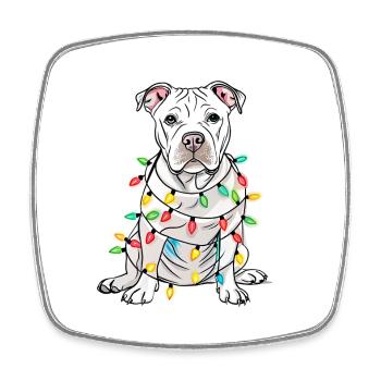 Funny light dog with Christmas chain dog - Square fridge magnet - white - Front