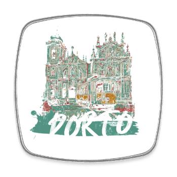 Porto historisches Zentrum Straßenbahn Illustration - Viereckiger Kühlschrankmagnet - Weiß - Vorne