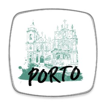 Porto historisches Zentrum Straßenbahn Illustration - Viereckiger Kühlschrankmagnet - Weiß - Vorne