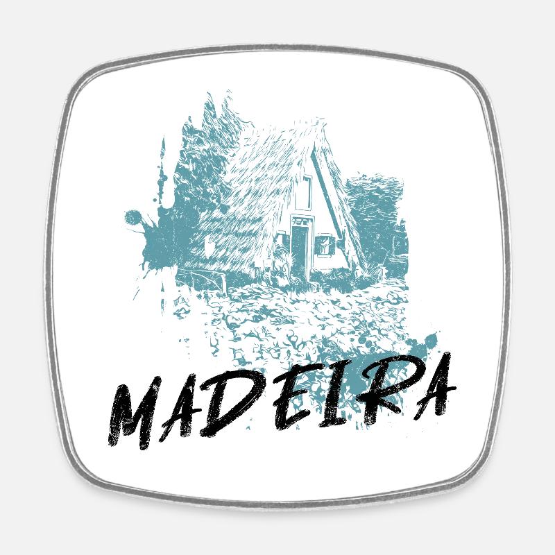 maison traditionnelle de l’île de Madère en bleu - Magnet carré - blanc