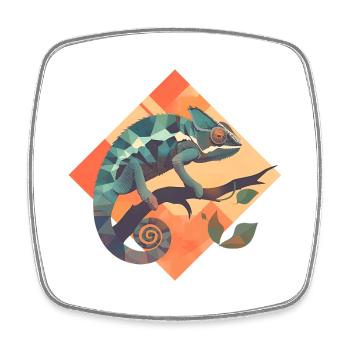 Caméléon géométrique sur une branche - Magnet carré - blanc - Devant