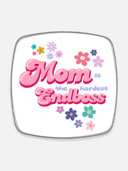 Mom is der Endboss Blumenstil - Square fridge magnet - white
