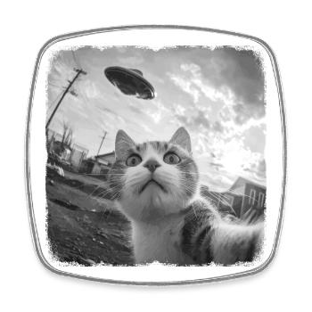 Cat and UFO - Square fridge magnet - white - Front