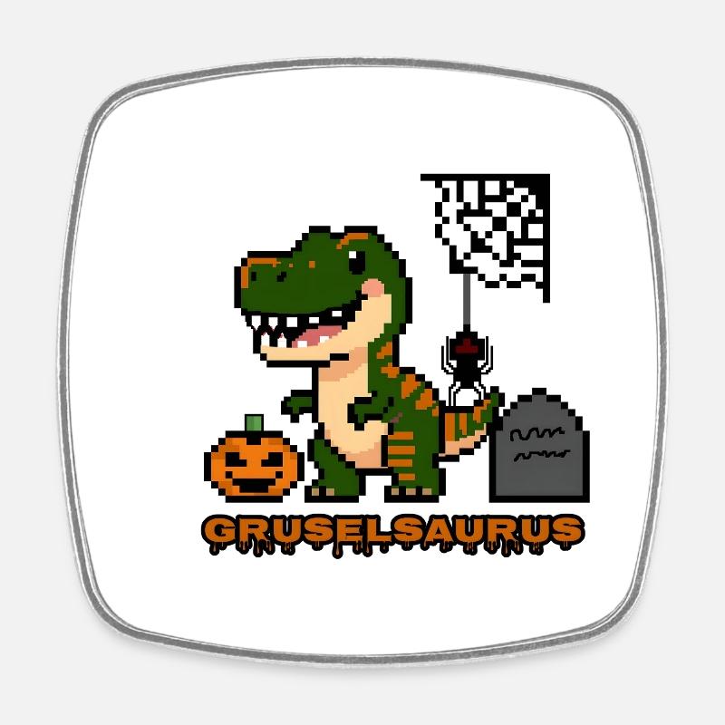 "Gruselsaurus" - Pixel Art Dinosaur 🎃🦖 - Square fridge magnet - white