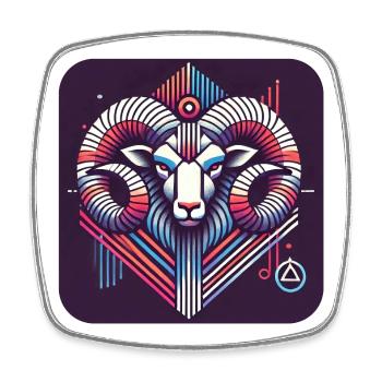 Neon Ram Ram Geometric Line Art - Square fridge magnet - white - Front
