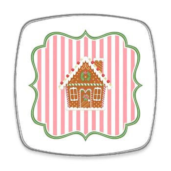 Maison vintage en pain d’épices rose blanc rétro - Magnet carré - blanc - Devant