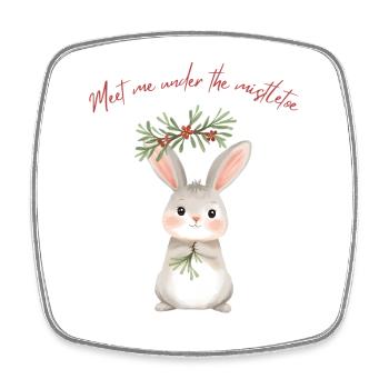 Lapin sous gui Conception de Noël - Magnet carré - blanc - Devant