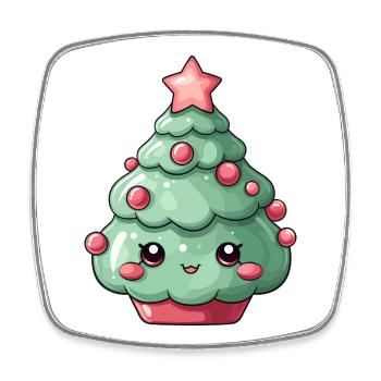 Kawaii Christmas Tree Charm - Square fridge magnet - white - Front