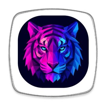 Neon-Polygon Tiger: Magenta zu Blau - Viereckiger Kühlschrankmagnet - Weiß - Vorne