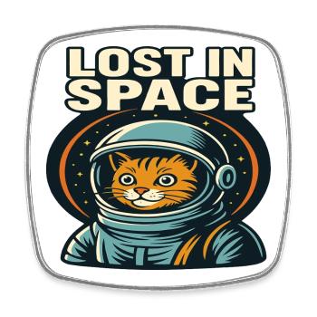 Perdu dans l’espace Katzen Astronaut Design - Magnet carré - blanc - Devant