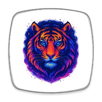 Neon Tiger Kunst Design – Wilder Blick - Viereckiger Kühlschrankmagnet - Weiß - Vorne