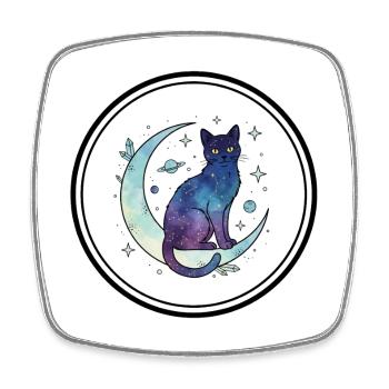 Moon Cat Galaxy Watercolor - Square fridge magnet - white - Front