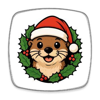 Weihnachts Otter – Lustiges XMAS Tier Cartoon - Viereckiger Kühlschrankmagnet - Weiß - Vorne