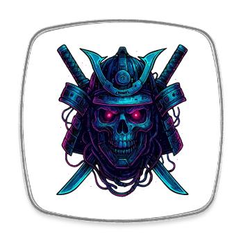 Cyber Samurai Skull Neon Design - Square fridge magnet - white - Front