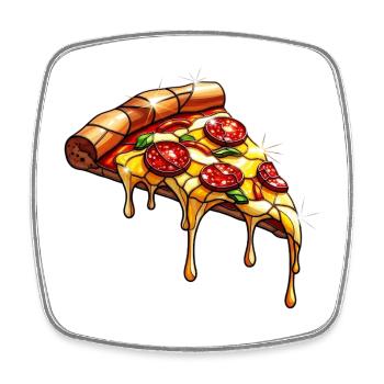 Glänzende Salami-Pizza mit Basilikum - Viereckiger Kühlschrankmagnet - Weiß - Vorne