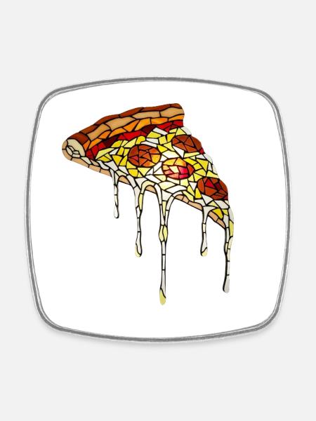 Pizza Mosaic: Artistic Stained Glass Design - Square fridge magnet - white