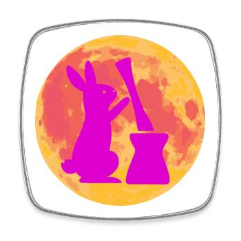 Mondhase stampft Reiskuchen – Vollmond Design - Viereckiger Kühlschrankmagnet - Weiß - Vorne