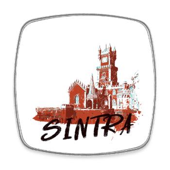 Palais de Pena Sintra illustration ocre rouge - Magnet carré - blanc - Devant