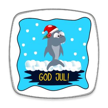 Merry Christmas Funny Shark - Square fridge magnet - white - Front