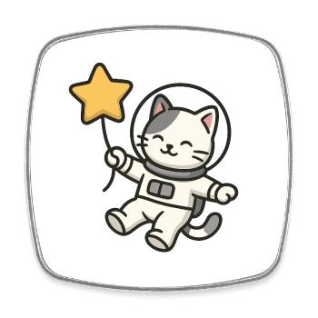 Chat astro mignon avec ballon étoile - Magnet carré - blanc - Devant