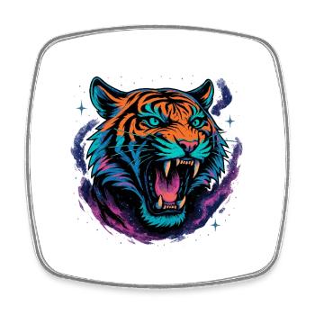 Neon Tiger Rage Galaxy Design - Viereckiger Kühlschrankmagnet - Weiß - Vorne