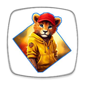 Little lion with red cap - Square fridge magnet - white - Front