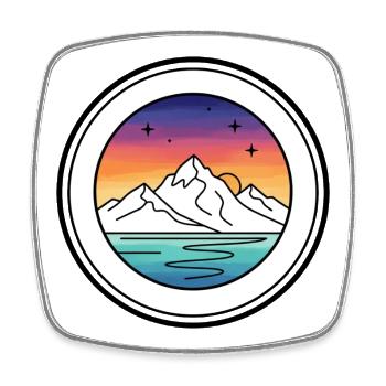 Bergsee Sonnenuntergang Kreis - Viereckiger Kühlschrankmagnet - Weiß - Vorne