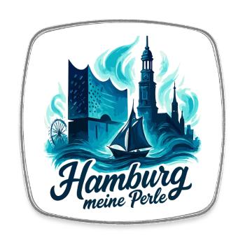Hamburg Perle Stadt Silhouette Geschenk - Viereckiger Kühlschrankmagnet - Weiß - Vorne