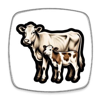 Mutterkuh mit Kalb – Retro Tierillustration - Viereckiger Kühlschrankmagnet - Weiß - Vorne
