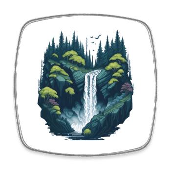 Luminous forest waterfall - Square fridge magnet - white - Front