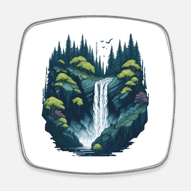 Luminous forest waterfall - Square fridge magnet - white