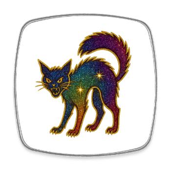 Galaktische Glitzerkatze zu Halloween - Viereckiger Kühlschrankmagnet - Weiß - Vorne