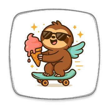 Cool Sloth Skateboard Treat Cone - Viereckiger Kühlschrankmagnet - Weiß - Vorne