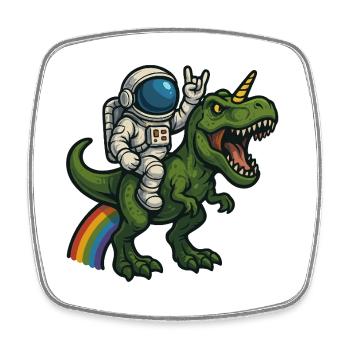 Astronaut Riding Unicorn T-Rex - Viereckiger Kühlschrankmagnet - Weiß - Vorne