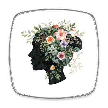 Frau Kopfsilhouette mit Blumenkranz - Viereckiger Kühlschrankmagnet - Weiß - Vorne