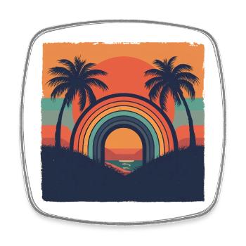 Retro Sonnenuntergang mit Regenbogen & Palmen - Viereckiger Kühlschrankmagnet - Weiß - Vorne