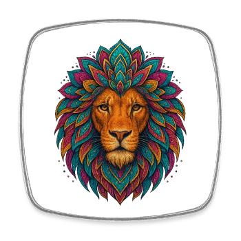 Mandala lion – colorful head - Square fridge magnet - white - Front