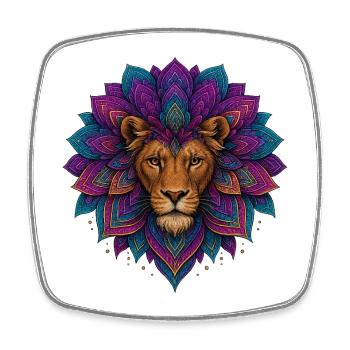 Löwen-Mandala-Blume - Viereckiger Kühlschrankmagnet - Weiß - Vorne