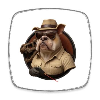Bouledogue d’aventure en tenue safari - Magnet carré - blanc - Devant