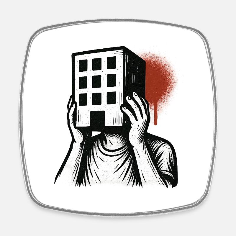 Building Mask - Artistic Illustration - Square fridge magnet - white