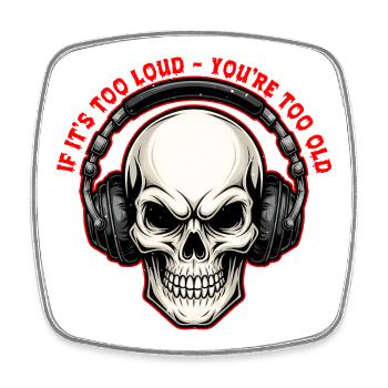 Totenkopf mit Kopfhörern Mutiges Grafikdesign - Viereckiger Kühlschrankmagnet - Weiß - Vorne